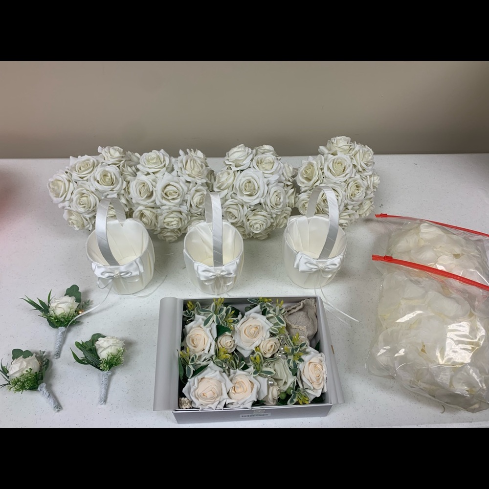 Wedding flower set in ivory. Fake flowers used once from Etsy.